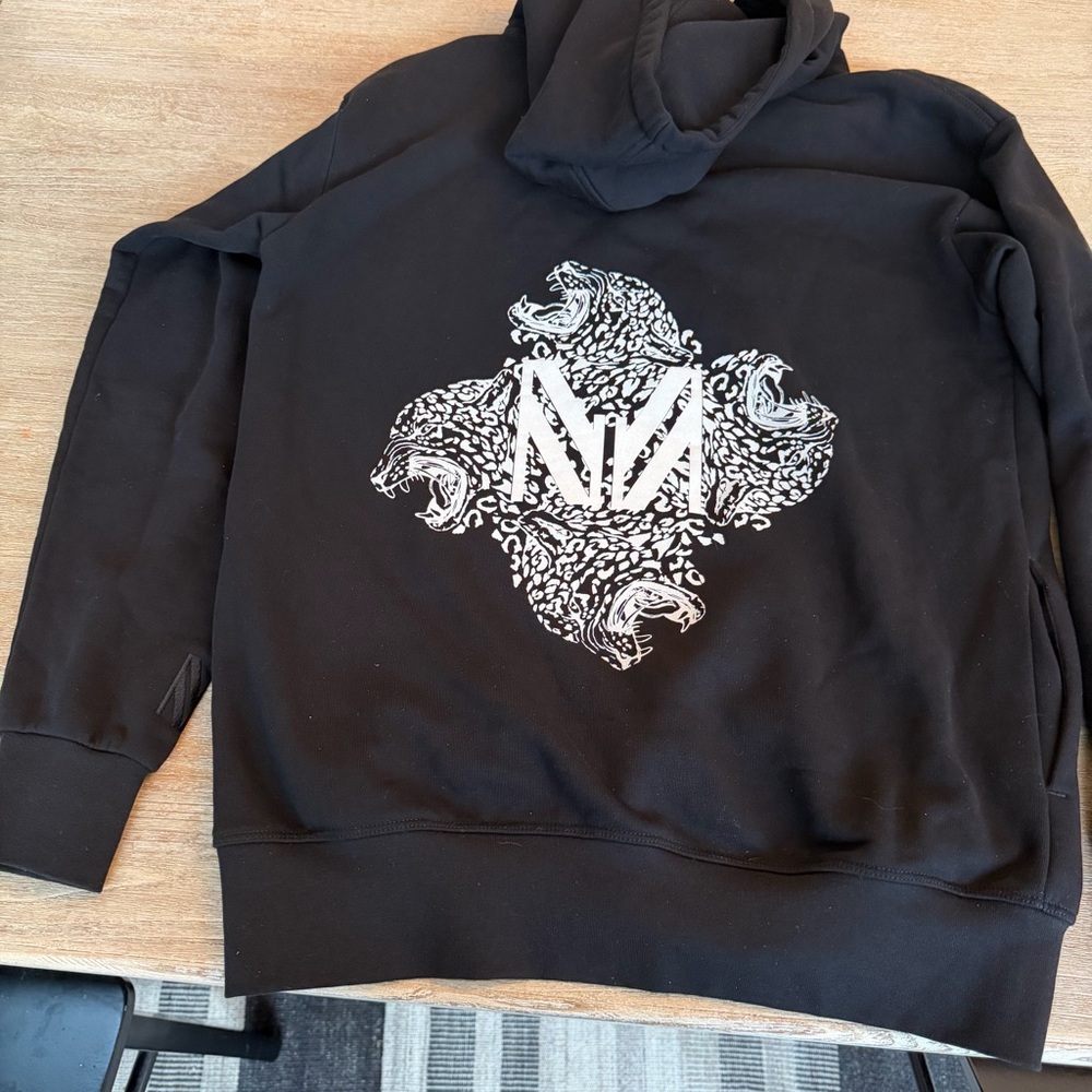 🌱Marcell Von Berlin Size Small Luxury Black Hoodie With White Leopard Back Decal